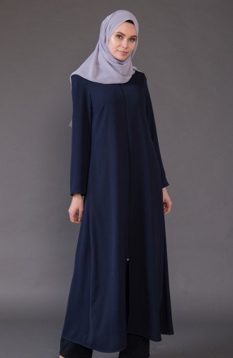 Abaya a Fermeture Grande Taille 1006-04 Bleu Marine 1006-04