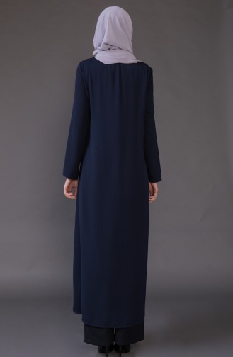 Abaya a Fermeture Grande Taille 1006-04 Bleu Marine 1006-04