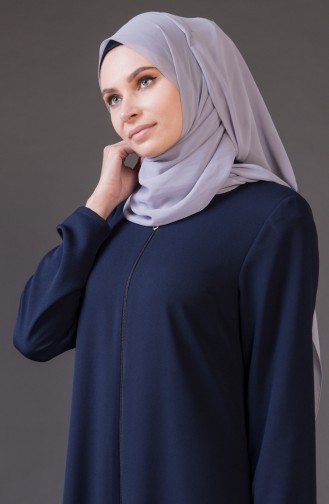 Abaya a Fermeture Grande Taille 1006-04 Bleu Marine 1006-04