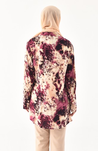 Büyük Beden Asimetrik Gömlek 1922-02 Mürdüm