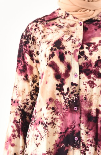 Büyük Beden Asimetrik Gömlek 1922-02 Mürdüm