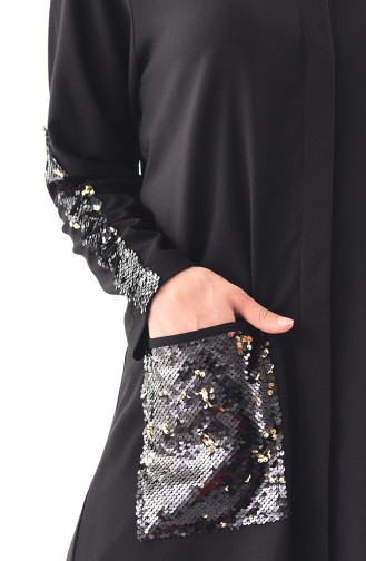 METEX Large Size Sequined Long Shirt 1121-02 Black 1121-02