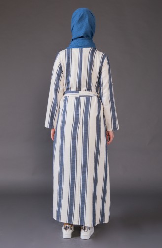 Striped Belted Dress 1326-02 light Beige Navy 1326-02