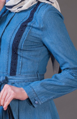مس فالي  معطف جينز بتصميم حزام للخصر 8872-02 لون ازرق جينز 8872-02