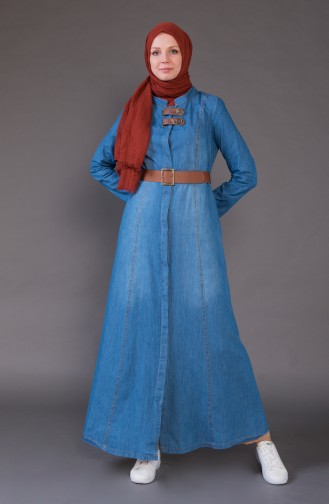 Jeans Hijab Mantel mit Gürtel 8989-01 Jeansblau 8989-01