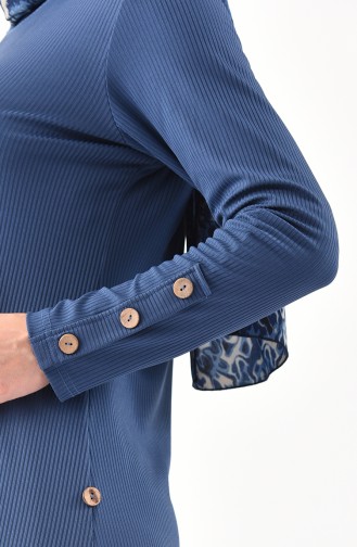 Büyük Beden Düğme Detaylı Tunik Pantolon İkili Takım 1142-07 İndigo