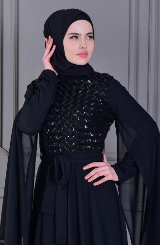 BURUN Sequined Evening Dress 81668-01 Black 81668-01
