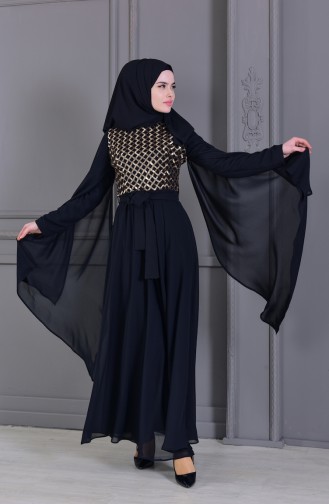 BURUN Sequined Evening Dress 81668-05 Black Gold 81668-05