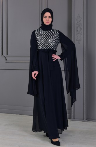 BURUN  Sequined Evening Dress 81668-06 Black Silver 81668-06