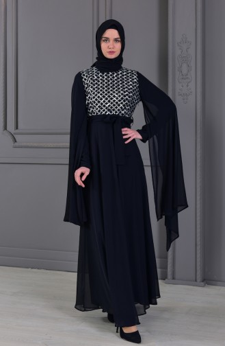 Robe de Soirée a Paillettes 81668-06 Noir Argent 81668-06