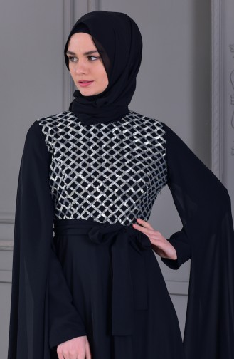 Robe de Soirée a Paillettes 81668-06 Noir Argent 81668-06