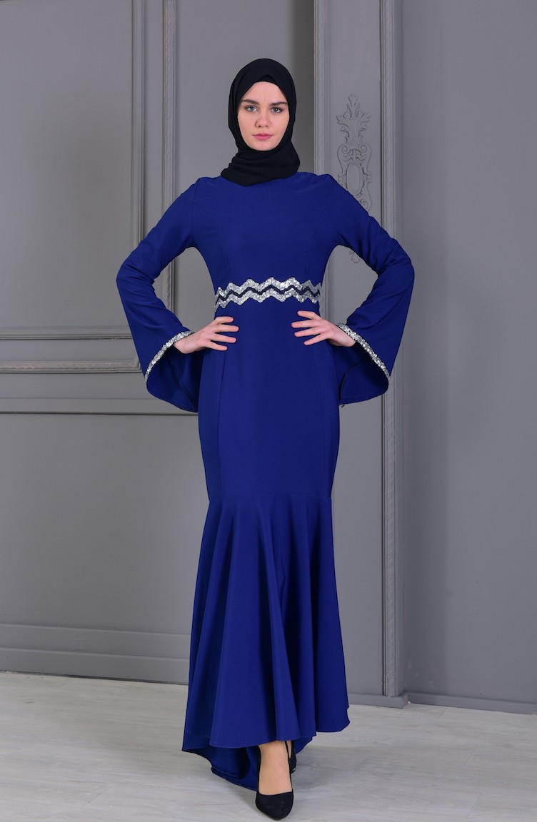 chinese dress ladies Luxury Pink Pearls Beaded Muslim Mermaid Evening Dress LA73417 Pink / 4 main image 1
