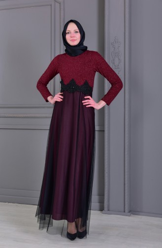 Lace Detailed Evening Dress 3833A-03 dark Bordeaux 3833A-03
