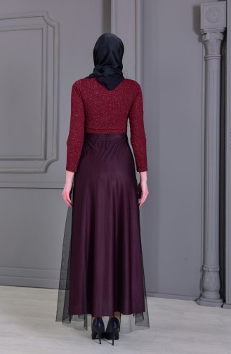 Lace Detailed Evening Dress 3833A-03 dark Bordeaux 3833A-03