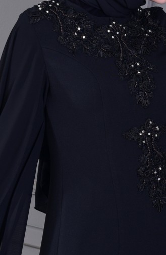 Guipure Detailed Evening Dress 8487-05 Black 8487-05