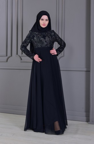 Black Hijab Evening Dress 8495-01