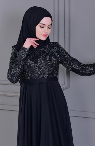 Black Hijab Evening Dress 8495-01