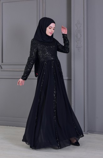 Robe de Soirée a Paillettes 8545-01 Noir 8545-01