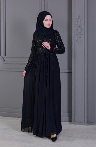 Robe de Soirée a Paillettes 8545-01 Noir 8545-01