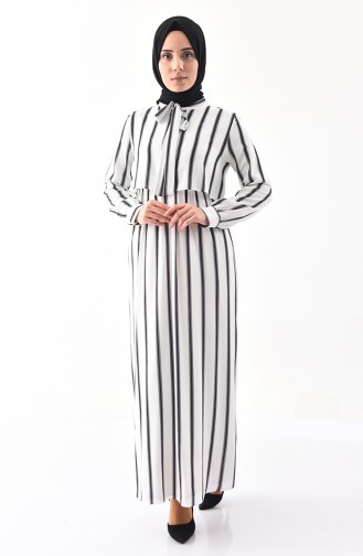 Allerlei Striped Dress 0302-02 White 0302-02