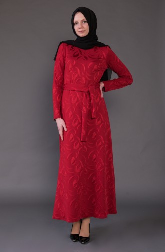 دلبر  فستان بتصميم مُطبع وحزام للخصر 1123-03لون احمر 1123-03