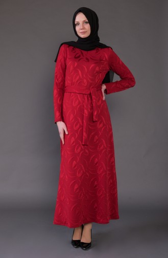 Jacquard Kleid mit Gürtel 1123-03 Rot 1123-03