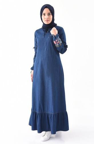 Embroidered Denim Dress 6124-01 Navy 6124-01