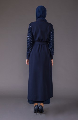 Payetli Kuşaklı Abaya 61278-02 Lacivert