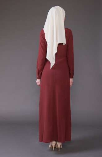 فستان بتفاصيل من الكشكش 1005-03 لون خمري داكن 1005-03