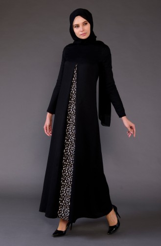 Minahill Leopard Garnished A Split Dress 5004-05 Black 5004-05