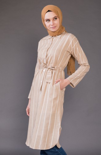 Striped Belted Long Tunic 1324-02 Maroon 1324-02
