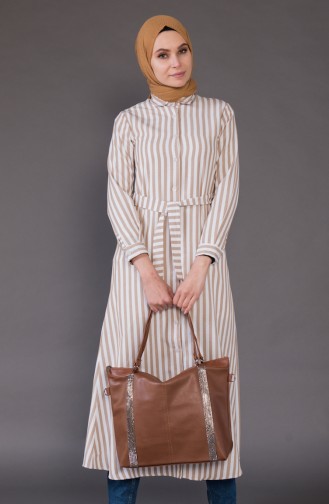 Striped Belted Long Tunic 1325-01 Maroon 1325-01