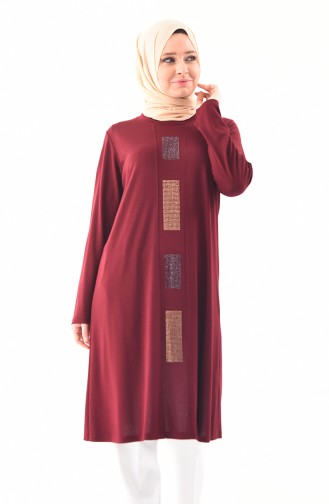 Büyük Beden Taş Baskılı Tunik 1126-02 Bordo 1126-02