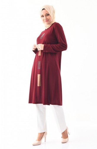 Büyük Beden Taş Baskılı Tunik 1126-02 Bordo 1126-02