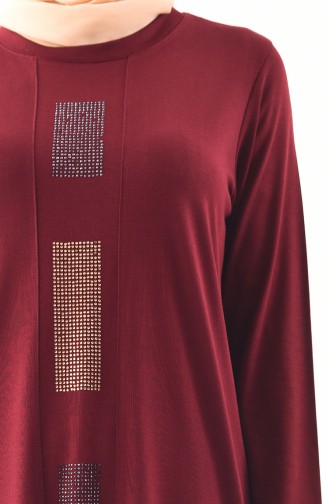 Büyük Beden Taş Baskılı Tunik 1126-02 Bordo 1126-02