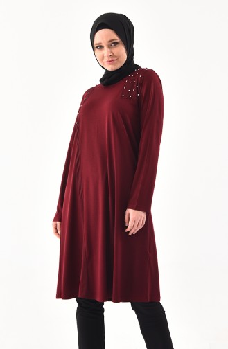 METEX Large Size Pearls Tunic 1128-06 Claret Red 1128-06