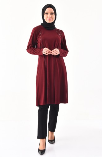 METEX Large Size Pearls Tunic 1128-06 Claret Red 1128-06