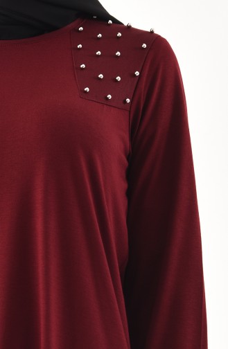 METEX Large Size Pearls Tunic 1128-06 Claret Red 1128-06