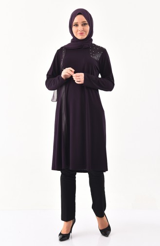 METEX Large Size Pearls Tunic 1128-07 Purple 1128-07