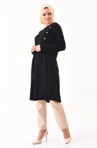 METEX Large Size Button Detailed Tunic 1129-01 Black 1129-01