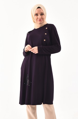 METEX Large Size Button Detailed Tunic 1129-04 Purple 1129-04