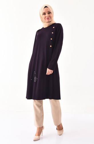 METEX Large Size Button Detailed Tunic 1129-04 Purple 1129-04