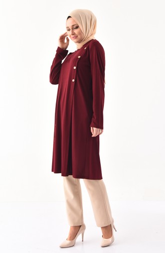 METEX Large Size Button Detailed Tunic 1129-05 Claret Red 1129-05