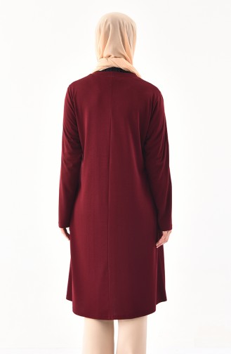 METEX Large Size Button Detailed Tunic 1129-05 Claret Red 1129-05