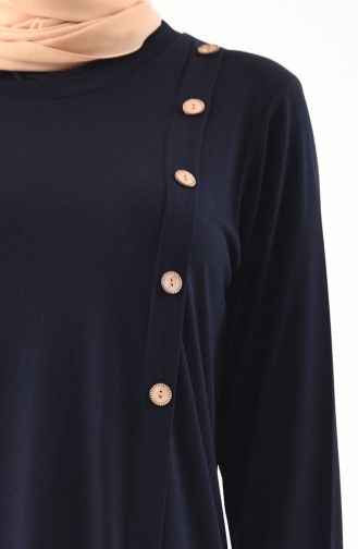 METEX Large Size Button Detailed Tunic 1129-06 Navy Blue 1129-06