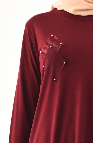 METEX Large Size Pearls Tunic 1135-06 Claret Red 1135-06
