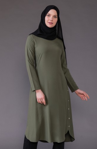Düğme Detaylı Asimetrik Tunik 3161-03 Haki