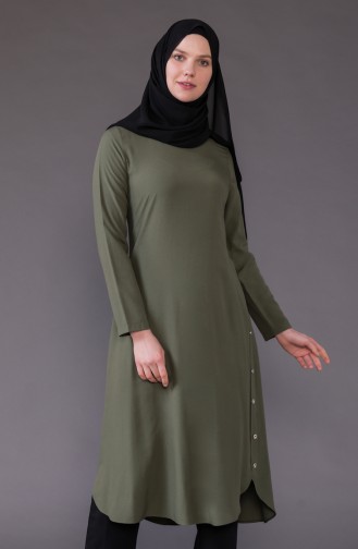 Buttons Detailed Asymmetric Tunic 3161-03 Khaki 3161-03