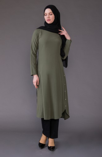 Düğme Detaylı Asimetrik Tunik 3161-03 Haki