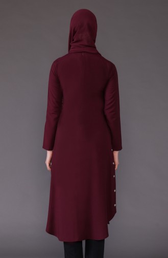 Buttons Detailed Asymmetric Tunic 3161-09 Claret Red 3161-09